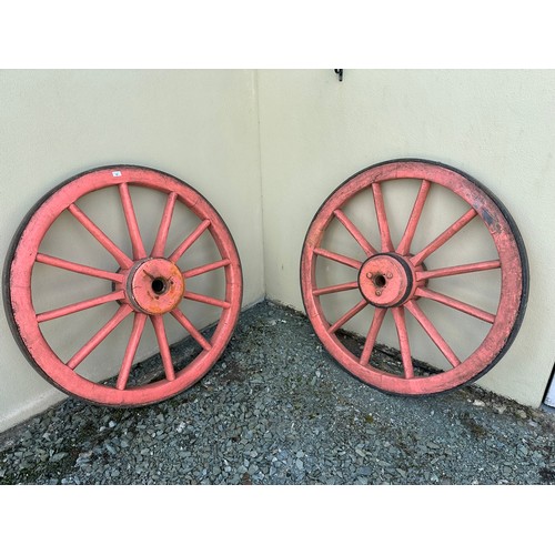 52 - A PAIR OF LARGE WOODEN HORSE CART WHEELS, 4'D