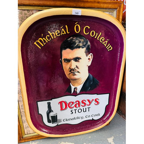 140 - HAND PAINTED MICHAEL COLLINS DEASY’S SOUTH
CLONAKILTY CO CORK VICTORIAN LARGE TRAY
H71CM W55CM