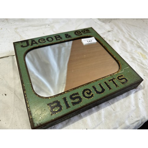 147 - OLD JACOB’S BISCUITS WALL MOUNTED TIN
ADVERTISEMENT MIRROR H22CM W24CM D3CM