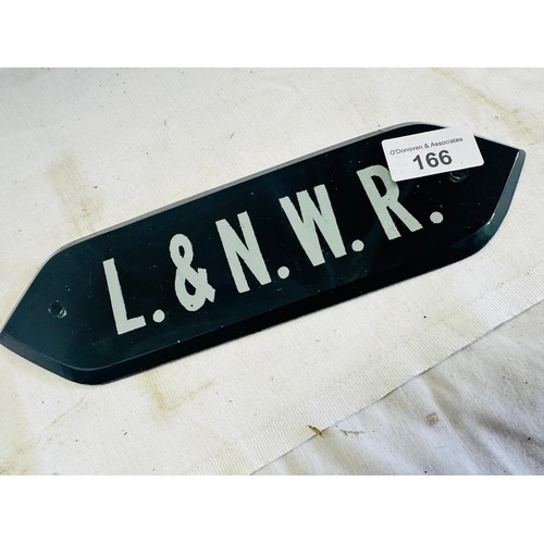 166 - LONDON & NORTH WESTERN RAILWAY REVERSE
PAINTED GLASS RAILWAY CARRIAGE SIGN H7CM
W25CM