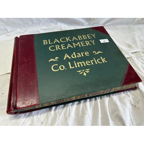 87 - LARGE LEATHER BOUND LEDGER BLACK ABBEY
CREAMERY ADARE CO LIMERICK BUTTER RAILWAY
UNUSED OVER 400 PAG... 