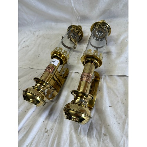 236 - A PAIR OF GREAT WESTERN RAILWAY, BRASS AND COPPER DISPLAY LANTERNS, 36CM H