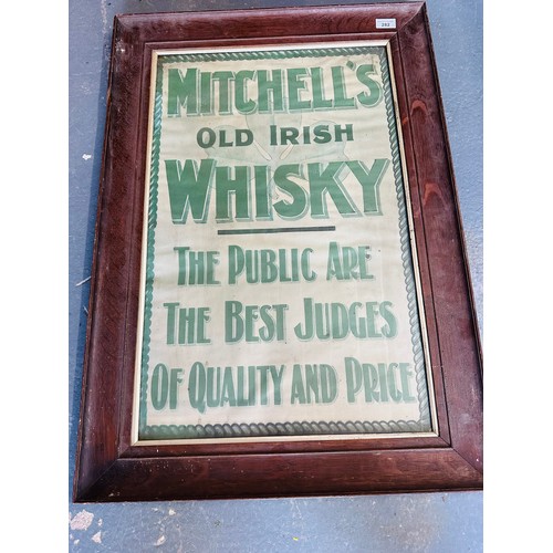 282 - MITCHEL'S OLD IRISH WHISKEY ADVERTISEMENT IN ITS ORIGINAL OAK FRAME, 87CM H X 61CM W