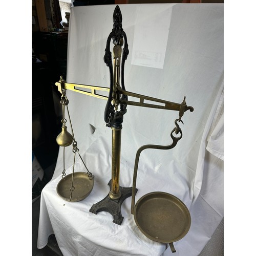 50 - SUPERB LARGE CAST IRON AND BRASS SCALES BY J. NEWMAN DUBLIN 34''H