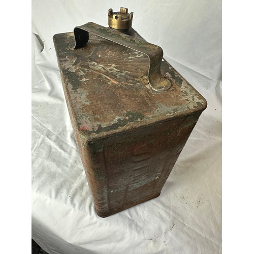 123 - SHELL MOTOR OIL CAN WITH ORIGINAL BRASS LID -3 SHILLINGS