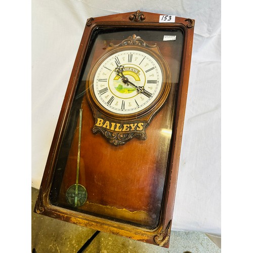 153 - BAILEYS ADVERTISING WALL CLOCK, 21''H X 12''W