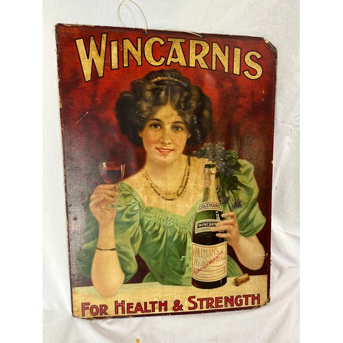 142 - COLEMANS WINCARNIS VINTAGE CARDBOARD ADVERTISING, 20'' X 15''