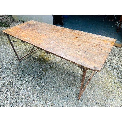 203 - EARLY 19TH CENTURY IRISH PINE TRESTLE TABLE, 180 CM LONG X 75CM W X 74CM H