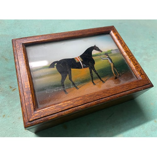 114 - OLD PICTORIAL WOODEN TRINKET BOX
H5CM 15CM D11CM