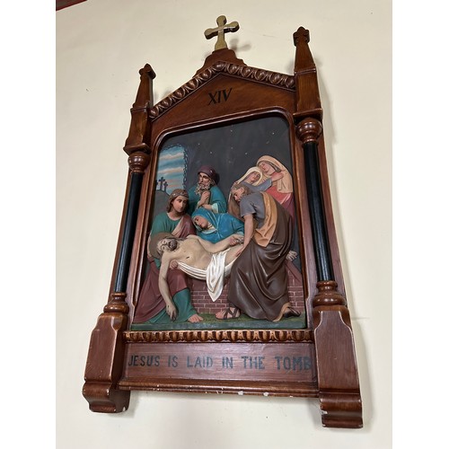 238 - A magnificent set of 14 Stations of the Cross in plaster and hand painted, 43'' h x 20''w