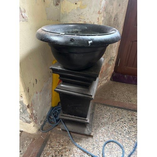 241 - Magnificent black marble (we assume its marble) oval holy water font, 23''w x 32''w x 40''h