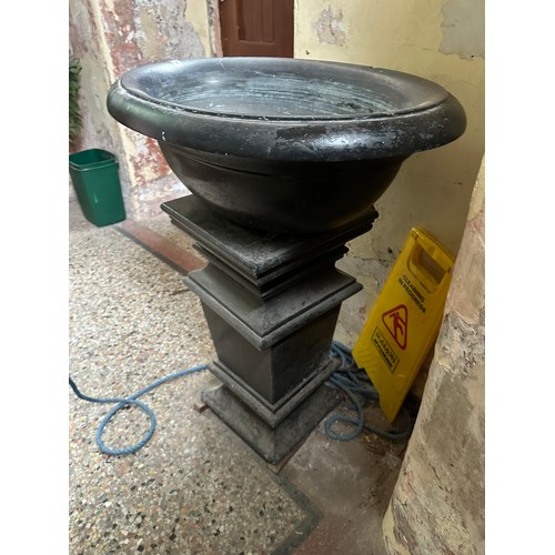 241 - Magnificent black marble (we assume its marble) oval holy water font, 23''w x 32''w x 40''h
