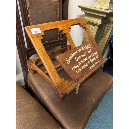 250 - Oak missal stand and carved sign