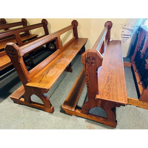 262 - A collection of 4 pine church pews, 86'' long x 18'' seat h x 28''d