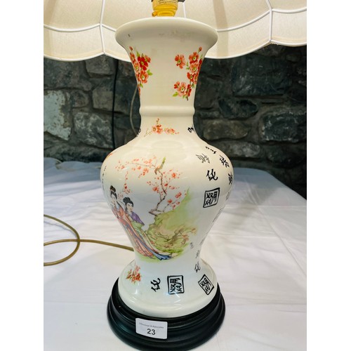 23 - Oriental hand painted electric table lamp 27''h