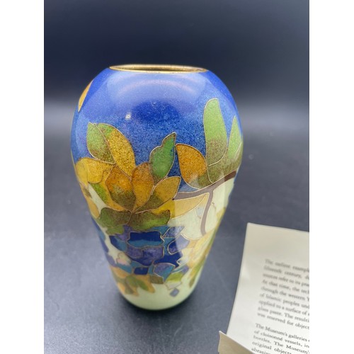 61 - Certified and boxed Metropolitan museum of Art Cloisonne Vase 5''h