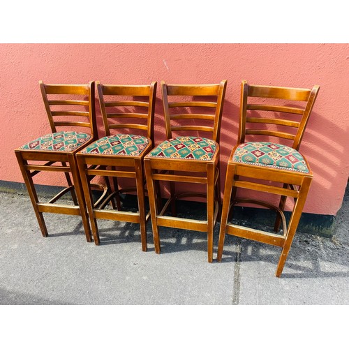 62 - A collection of 4 high chairs with brass strips, very solid