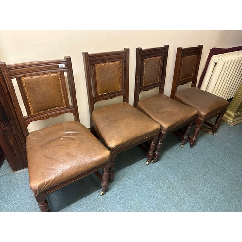 249 - A set of 4 matching Edwardian dining chairs on brass castors, seat h 19''