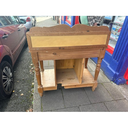 422 - Pine washstand with tiled back, includes sink and taps, 22''d x 40''w x 44''h