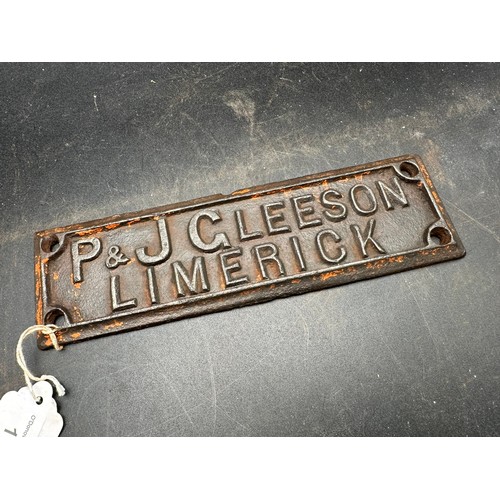 177 - Cast iron name plate for 'P & J GLEESON limerick'