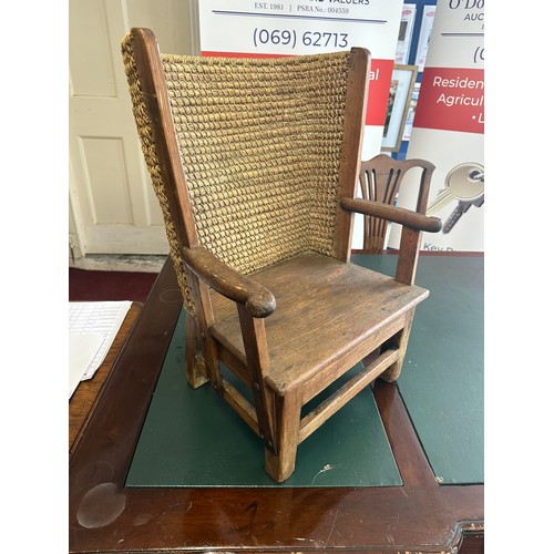 428 - Unusual woven child's timber chair, 23''h x 16''w