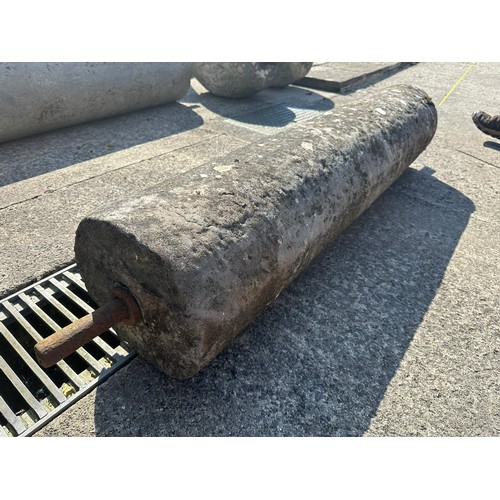 277 - Antique limestone rolling stone, 54''l x 12''h (excluding lugs)