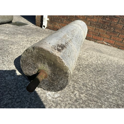 278 - Antique limestone rolling stone, 53''long x 14''high (excluding lugs)