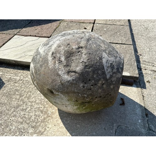 280 - Antique limestone drill stone, 19''wide x 17''d (excluding lugs)