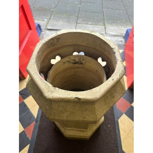 324 - Victorian heavy octagonal chimney pot with heart decoration, 13'' x 2ft