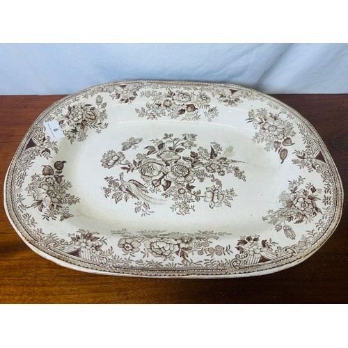 9 - Large brown Victorian turkey platter, 18''l