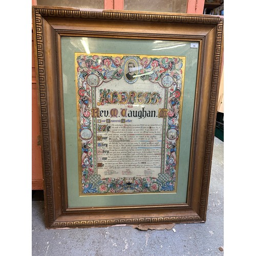 50 - A gilt framed illuminated address to Fr. M. Vaughan C.C. on the occassion of his leaving the parishe... 