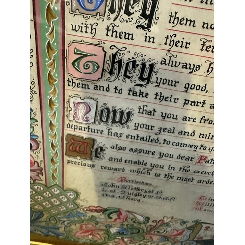 50 - A gilt framed illuminated address to Fr. M. Vaughan C.C. on the occassion of his leaving the parishe... 