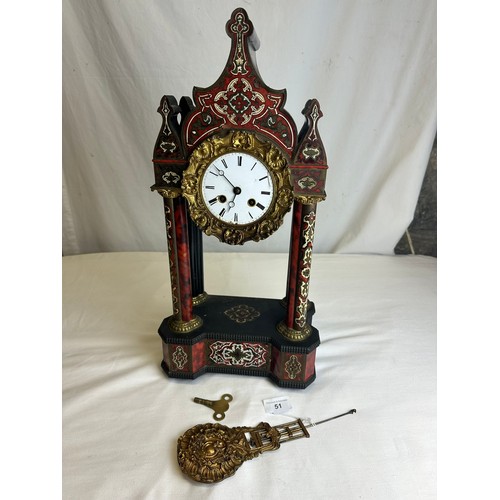 51 - Superb French clock with key and pendelum, with label for 'Joseph Maurer, O'Connell St., Ennis'. 20'... 