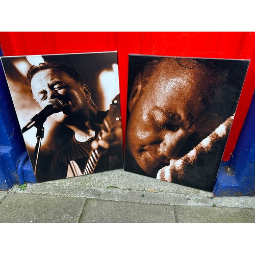 34 - Two photographic Christy Moore on canvas H61cm W48cm