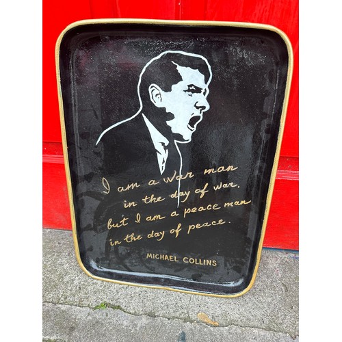 216 - Michael Collins prison art on prison tray H51cm W49cm