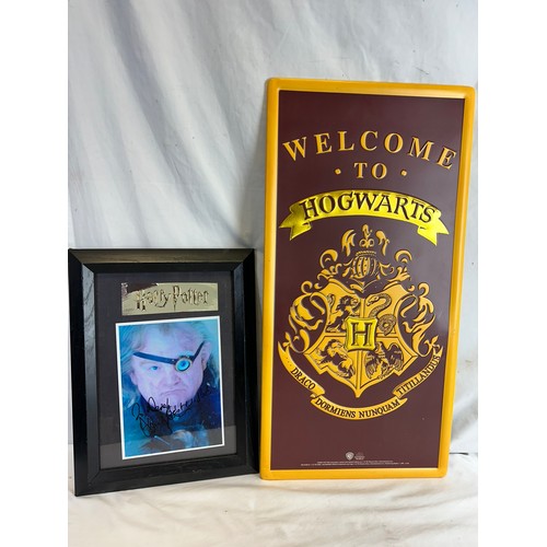 10 - Harry Potter tin sign and signed picture of Mr. Moody  (Brendan Gleeson) framed