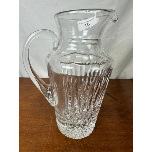 15 - large cut glass pitcher, 9''h, excellent quality