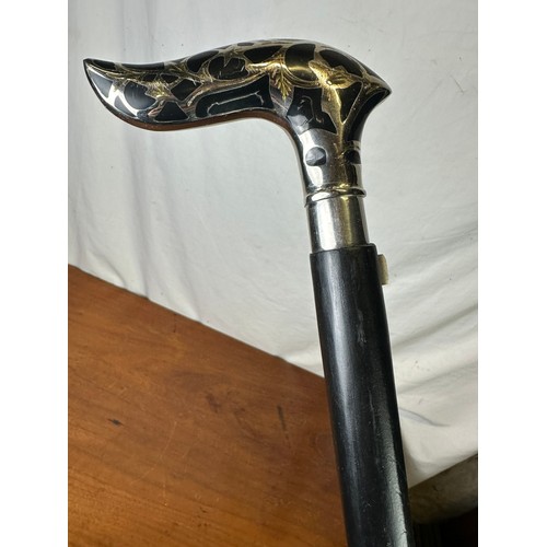 18 - Silver plated handled walking cane, 35''