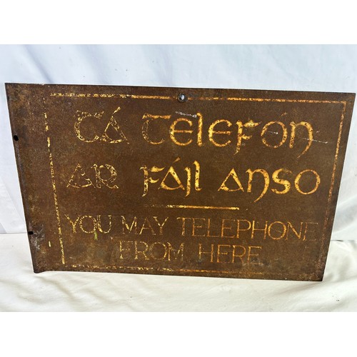 28 - Vintage 2 sided enameled sign, bilingual 'You may telephone from here' ' Ta telefon ar fail anseo' 1... 