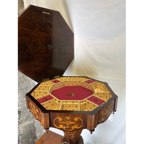 301 - Victorian heavily inlaid sewing table on centre pod in the Killarney style inlay, hinged top, 30