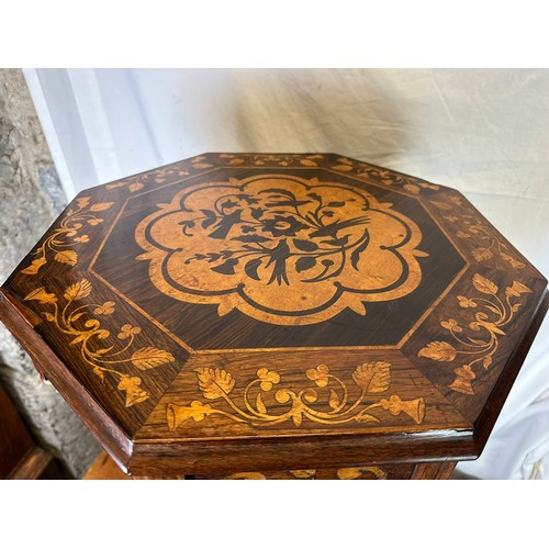 301 - Victorian heavily inlaid sewing table on centre pod in the Killarney style inlay, hinged top, 30