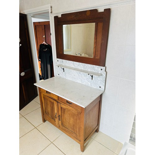 333 - Superb oak and marble vanity unit complete with shelf and mirror, 40''' x 6'h x 20''d