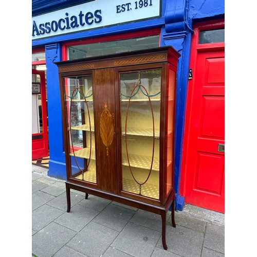 26 - A superb Victorian 2 door with painted centre panel, 4 shelf display cabinet, 6' h x 48''w x 15''d