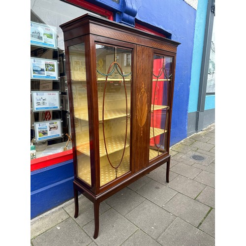 26 - A superb Victorian 2 door with painted centre panel, 4 shelf display cabinet, 6' h x 48''w x 15''d