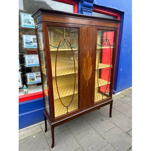 26 - A superb Victorian 2 door with painted centre panel, 4 shelf display cabinet, 6' h x 48''w x 15''d