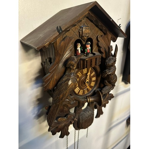 359 - Black Forest German carved cuckoo clock with 3 1500g weights