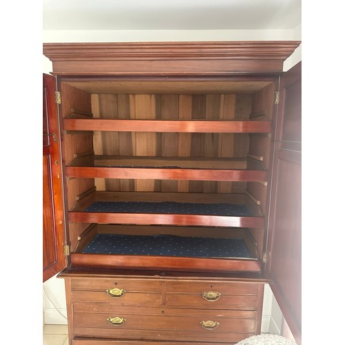 332 - Victorina mahogany linen cabinet, with brass finished, pull out shelves, 2 over 2 drawer base, 83''h... 