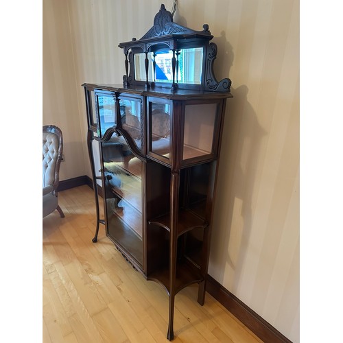 378 - 5 shelf glass and mahogany display cabinet with mirrored back, 46''w 14''d x 78''h