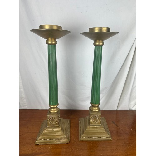 400 - Superb pair of Russian brass with Corinthian column pair of candle sticks, 21''h 3.5''d for candle. ... 