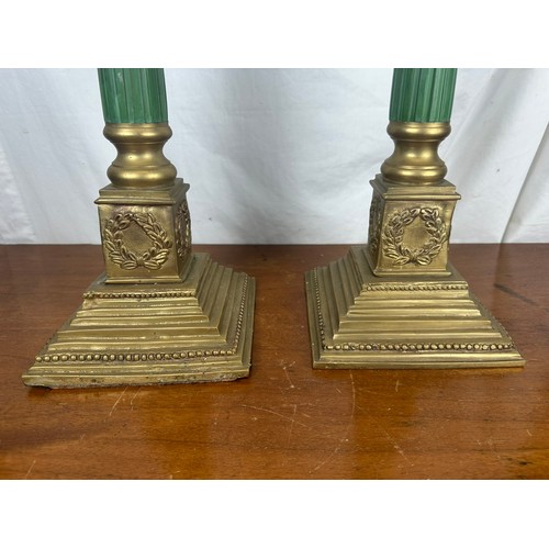 400 - Superb pair of Russian brass with Corinthian column pair of candle sticks, 21''h 3.5''d for candle. ... 